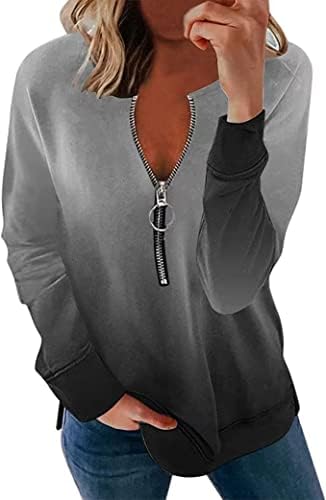 Chvity Women Half Zip Pullover Долги ракави кошули четвртина зип графички џемпери врвови