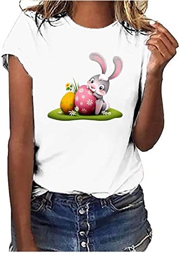 Велигденска кошула жени симпатична зајак графичка графичка лето летна обична врата со кратки ракави за кратки ракави на врвот на