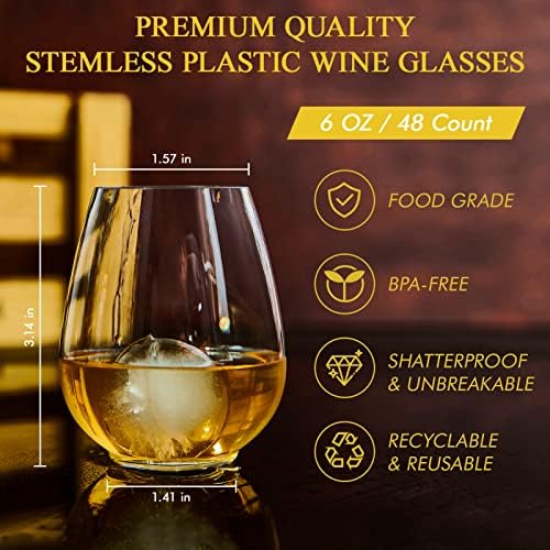 ФОКУСЛАЈН 48 Пакувајте Пластични Чаши За Вино Без Стебло, 6 Мл Мини Кристално Чисто Пластично Стакло За Еднократна Употреба Мали