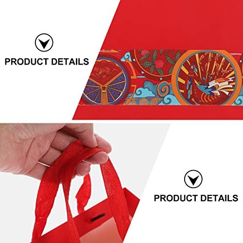 Pretyzoom 5 парчиња торби за подароци со црвена хартија со рачка кинески етнички стил забава торбички торби тота за свадби празници