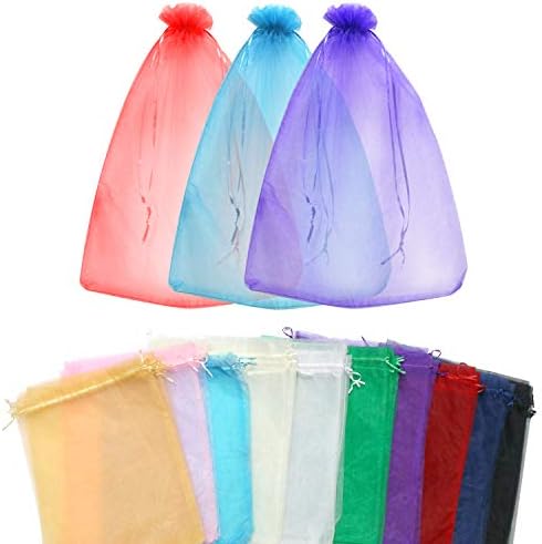 SumDirect 100pcs12x16 Инчи Екстра Голема Мешана Боја Торби За Подароци Органза Со Врвка за Влечење