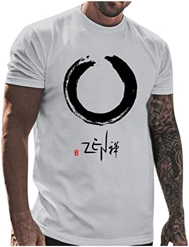 Beuu Mens летни кратки ракави маици Графичко писмо печати кинески стил екипаж врвови спортски тренинзи обични маички