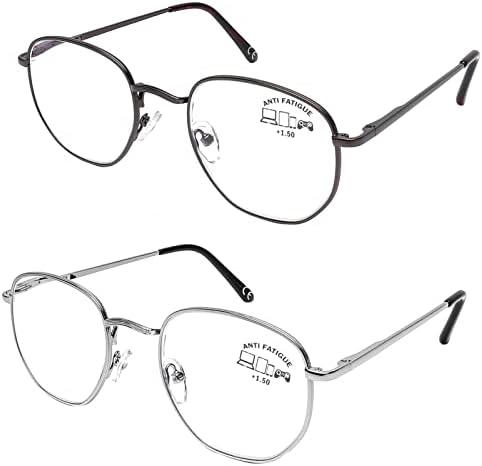 Доовиќ 2 Пакет Мода Метална Рамка Очила За Читање Сина Светлина Блокирање Анти Напрегање На Очите Пролетна Шарка Компјутерски Читачи За Жени Мажи 2.00 Сила