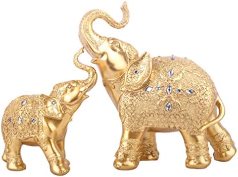 Besportble 2 парчиња мајки и бебиња слонови фигура статуална скулптура канцеларија за домашни масички украси златно