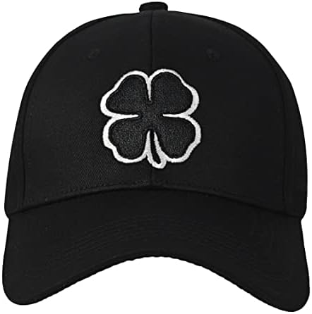 Детелина капи за мажи жени, живеат среќна капа за мажи, црно -бели, извезени, идеални подароци
