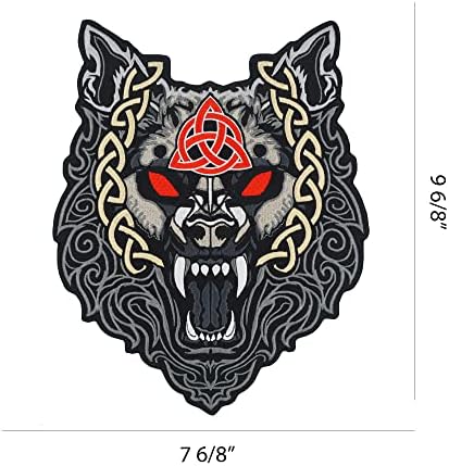 Phraya Patch Viking Wolf со симбол на келтска трикетра, голема везена лепенка за моторцикл јакна и велосипедски елек, црна, сива