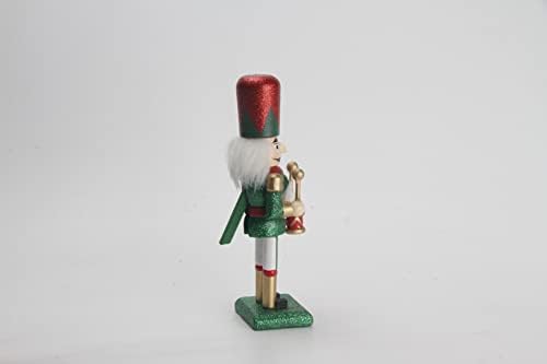 УНД Божиќ Традиционален дрвен војник Орнамент на оревчери | Зелена и црвена облека што го држи Скептер | Празничен Божиќен декор