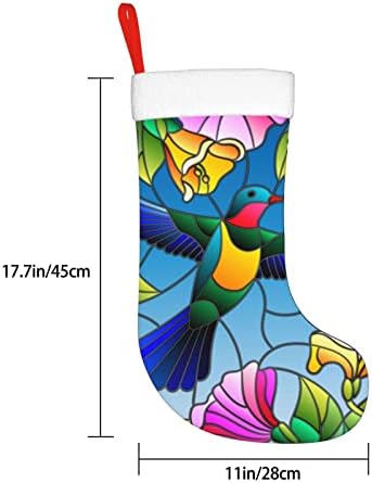 Божиќни чорапи за божиќни шарени колибри цветни цвеќиња двострани камин што виси чорапи