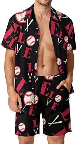 Сакам кошули со кратки ракави за бејзбол, со кратки ракави со кратки ракави и панталони летни облеки на плажа лабава фит-тренер