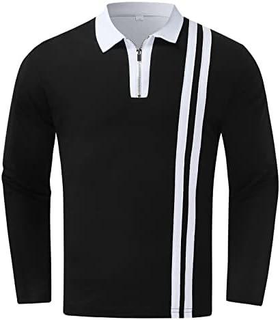 Xxbr полу-патент Поло кошули за мажи, долги ракави шарени блок во боја на крпеница врвови за вртење на јака обична кошула