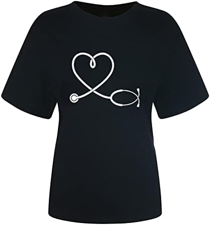 Обичен врв за дами лето есен кратки ракави екипаж на срцеви графички смешни блузи маички тинејџерски девојки pH