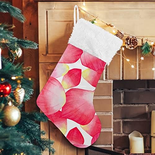 Божиќни чорапи розови цветни ливчиња со бела плишана манжетна мерцеризирана кадифена семејна празник персонализиран голем декорација