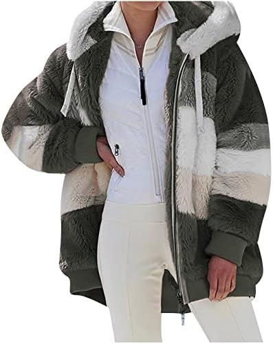 Женски палто со качулка од руно лабава плус патент Зимски топол топол долг ракав плишани дуксери јакна кардиган џемпери