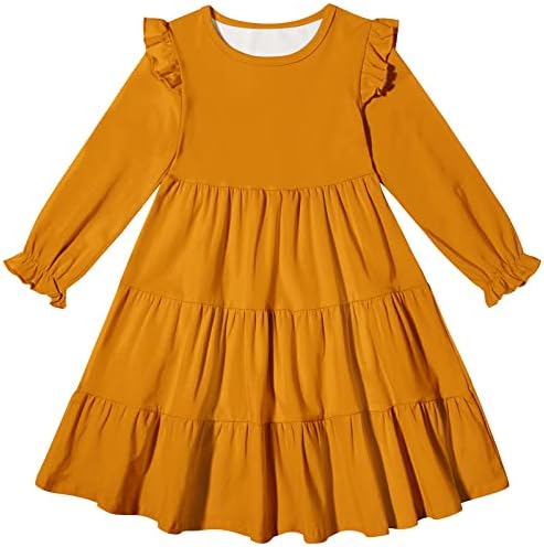 Vieille дете бебе девојки со долг ракав симпатичен руфлен обичен фустан есенски зимски празник облека облека 2-8 години