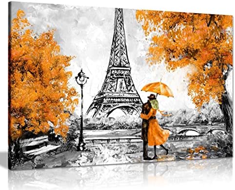 Париско масло за сликање на масло Ајфел кула чадор жолто платно wallидна уметност слика печати дома декор 91x61cm