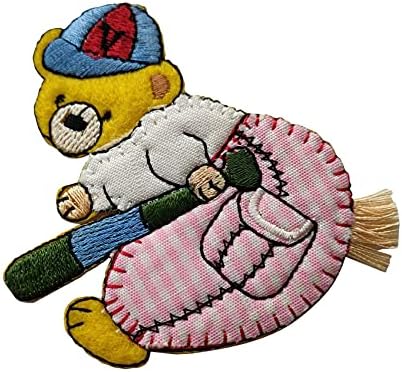 ็ Небото ТВЦЗ симпатична мечка извезена знак железо-на шива лепенка од Boho Retro Hippy Applique додатоци закрпи Апликација ткаенина или капа капа од капа Поло ранец