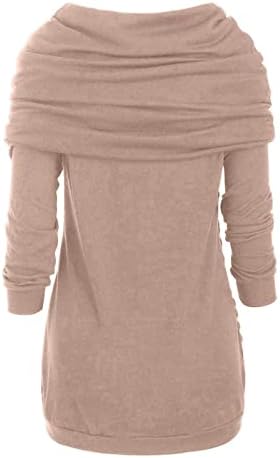 Женски џемпер цврсти шишиња асиметрични врвови на џемперот во боја на џемпер, крпеница, неправилен плетен врвен пуловер