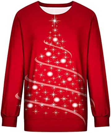 Graphенски сјајни Божиќни маички графички кошули обични лабави долги ракави, џемпери на екипаж, весели Божиќни осветлуваат врвови