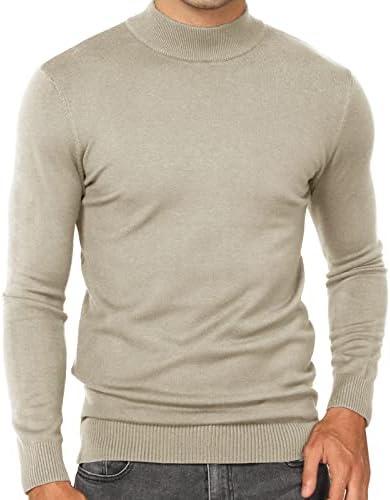Babioboa Машка исмејувана џемпер од желка, тенок, вклопена половина родител со долги ракави плетени пулвер термичка обична цврста облека