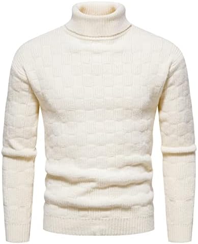 Машки смешен густ плетен џемпер есен и зимска лежерна плетена цврста боја украсна шема џемпер