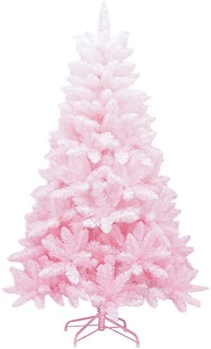 Yumuo вештачка елка со шарки, розови градиенти бои новогодишни елки со метален преклопен штанд, празник сезонска декорација-розова