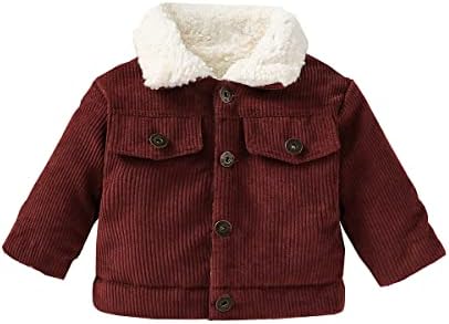 Noubeau Baby Boys Девојки Кордурој јакна Детско дете Шерпа, наредено Топ Лапел копче надолу по густо топло палто Зимска надворешна облека