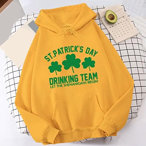 Yijiekai ST Patricks Day Day Mirtsенски женски слатки џемпери за печатење печати со долги ракави качулка пулвер врвови дуксери