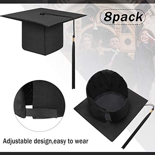 Geyoga 8 парчиња матурска капа со тасели прилагодлива за возрасни дипломирање капа за мажи и жени фенси фустан додаток за фото -реквизити, црна
