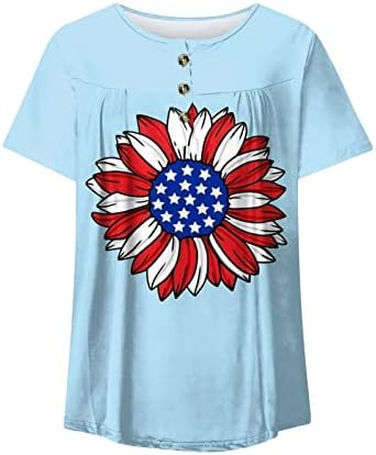 Зефотим 4 -ти јули кошули жени 2023 копче надолу v вратот краток ракав Туника врвови модни обични блузи