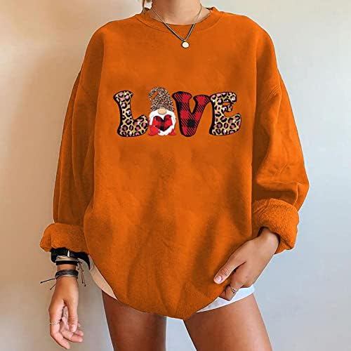 Маичка за џемпери за Денот на вineубените за жени со големи димензии модни пуловер врвови за забава печатена екипаж вратот на вратот на
