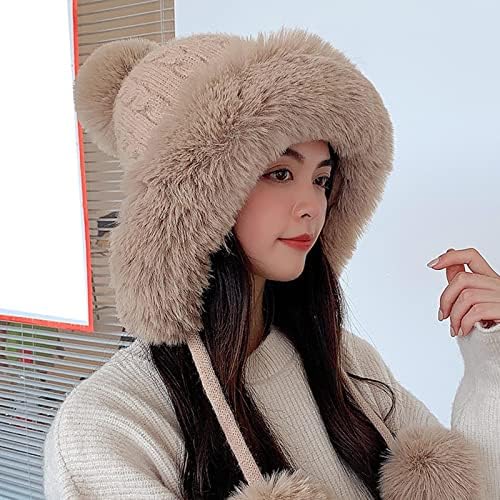 Дами зимска плетена волна капа од три топка, капа за заштита на топло уво