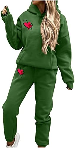 Женска Дводелна Облека со Долги Ракави Врвови На Пуловерот На Екипажот и Долги Панталони Тренерки Дуксери Кошула За Денот На Вљубените