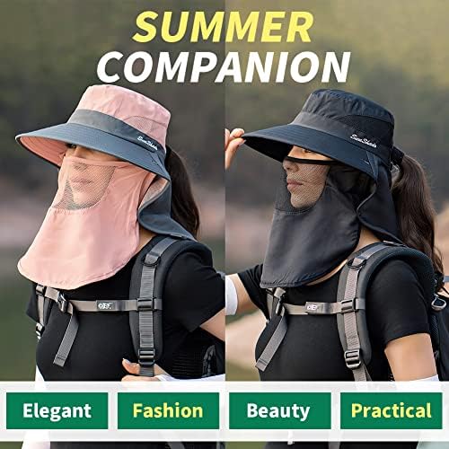 Сонце капа за жени, 360 степени УВ заштита и upf50+】 дупка за опашка од коњчиња од коњчиња, широки капачиња за пешачење за градинарски риболов