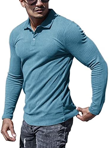 Мускул CMDR машки мускулни поло маици со долг ракав, бргу сув мета, обичен голф, тенок фит атлетски маици