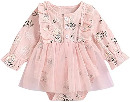 TFFR новорова облека за девојчиња Дејзи Ромпер фустан со долг ракав Бодисит Ромперс скок од тантела од чипка облека облеки за мали деца