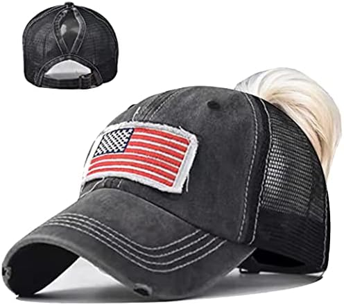 UTОВО Жени Бејзбол-Капи Потресени-Опашка Со Американско Знаме-Камионџија Со Висока Пунџа Тато-Капи