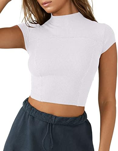ЛАСЛУЛУ жени со краток ракав за кратки ракави врвни лесни исмејувани врат и исечени атлетски кошули лето ребра што излегуваше маички со маици
