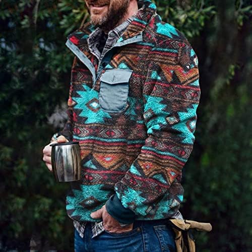 XXBR руно џемпери за мажи, мечеви фази Шерпа пуловер зимски топло карирано ацтек печатено крпеница на врвовите