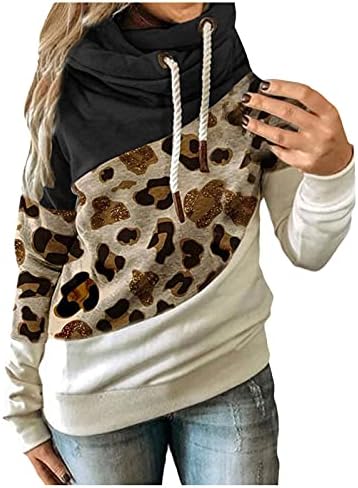 Kuaileya жени обични леопард печатено качулка со врвот на долги ракави џемпери дуксери за тинејџери за тинејџери