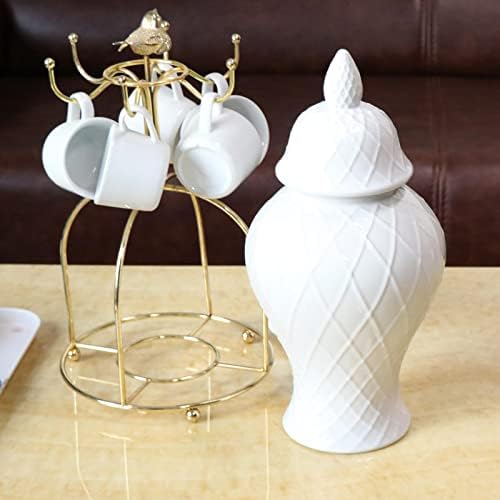 Ｋｌｋｃｍｓ Порцеланска ѓумбир тегла со капак, декоративна керамичка пупка вазна за украси за дома, Централна табела за декорација на