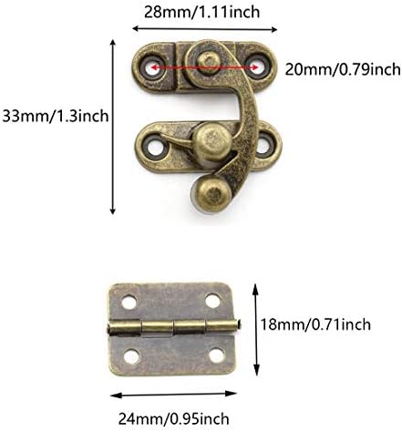Антички десен комплет за заклучување и шарки, Ozxno 4 парчиња рогови HASP брави и 8 парчиња концизни правоаголник шарки Ретро бронзена кутија