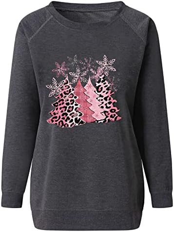 Женски божиќни екипи за џемпери на екипажот Новисти Божиќни дрвја графички долги ракави лабави врвови гроздобер потресено обичен пуловер