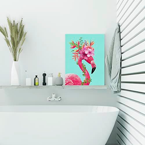 Бања Цветна круна Фламинго платно сликарство сликарство wallидна уметност, розова фламинго слика уметнички дела врамени печати подготвени за виси