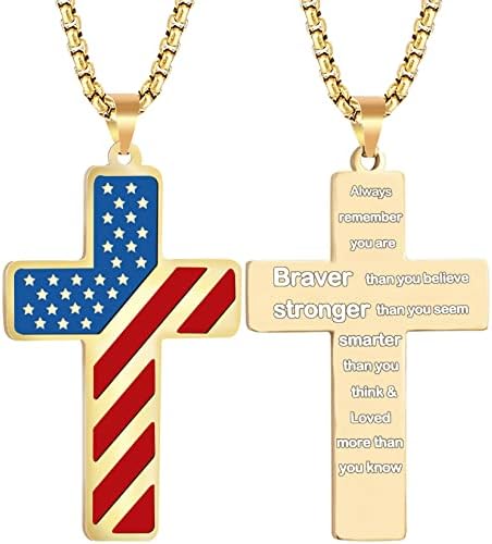 Ironkoi 18+2 Инчен Крст Ѓердан Библиски Стих Нерѓосувачки Челик Американско Знаме Приврзок Синџир За Момчиња Мажи