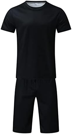 Stoota Casual Slim Fit Tracksuit for Men, Patchwork Sport постави облека со кратки ракави маици и шорцеви летни активни облеки