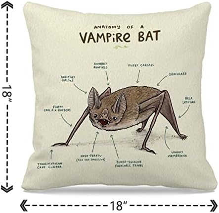 Ногрит анатомија на вампирско лилјак фрли перница покривка 18x18 инчи диви животни тематски вампирски лилјаци декор за матична момче