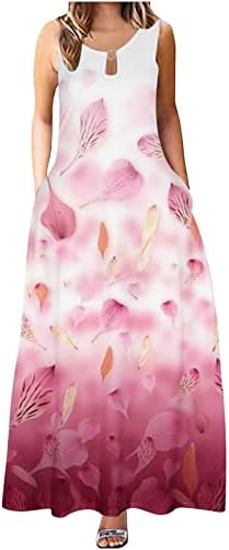 Lcziwo Lummerенски летен бохо цветен печатен фустан клуч за клучеви без ракави макси фустани за жени sundresses со џебови