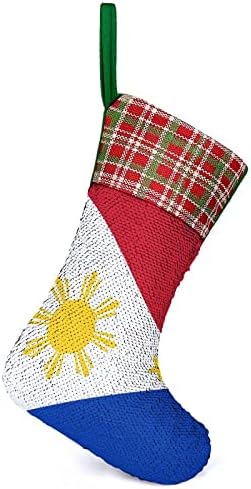 Filippines Flag Sequin Christmas Stocking Shine Walling Wanking Onnaments Декорација за забава за одмор