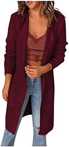 Cokuera жени мода есен зимски палта од долги ракави каузални преголеми вклопуваат цврста боја отворена предна качулка плетена кардиган