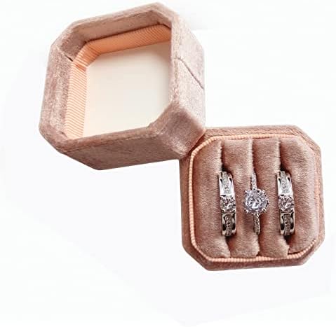Октагон прстен кутија за свадбена церемонија-премиум антички 3 слотови прстен носител кутија гроздобер прстен кутија со одвојлив капак за
